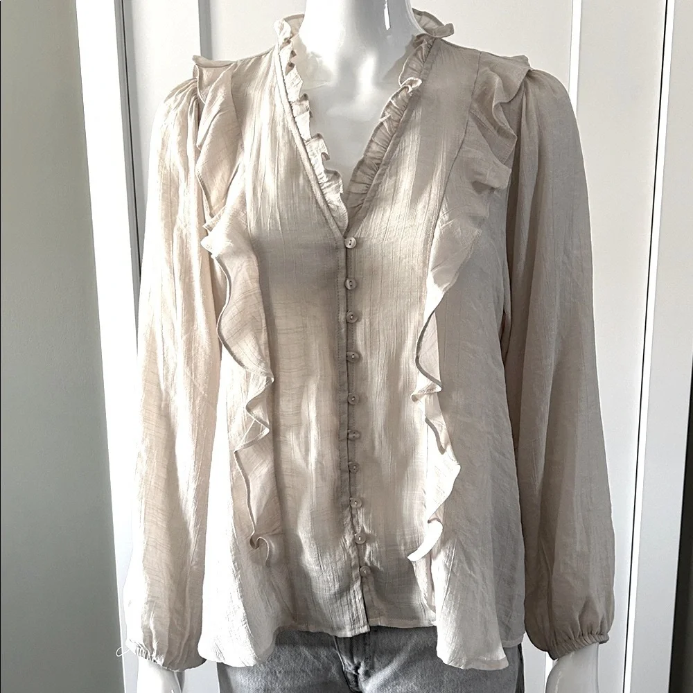 Apricot Vertical Ruffle Shimmer Slub Shirt NWT - Picture 10 of 10